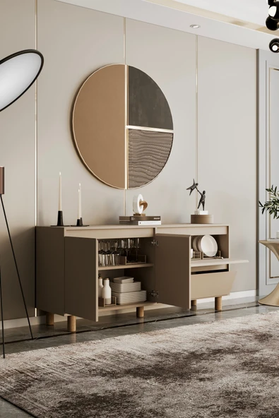 Mila Bej MDF 140 cm raflı konsol - 3