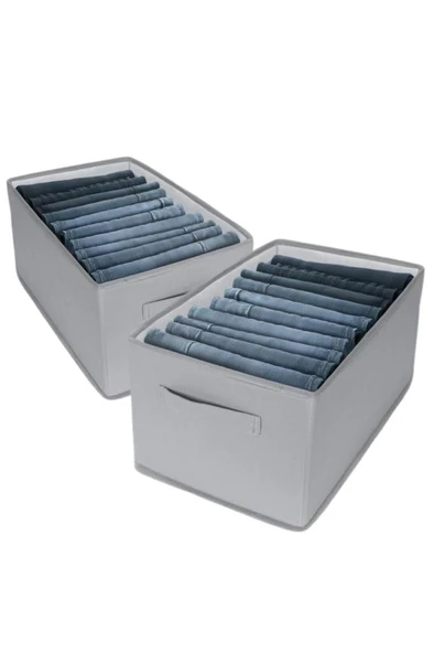 2’li Pantolon Kazak Düzenleyici Set, Elbise Kıyafet Çamaşır Saklama Kutusu Mukava Destekli (40x25cm) - 3