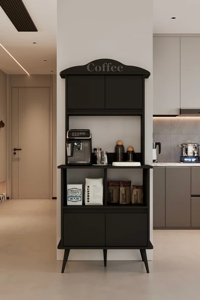 Forme MDF siyah raflı kahve köşesi 172 cm