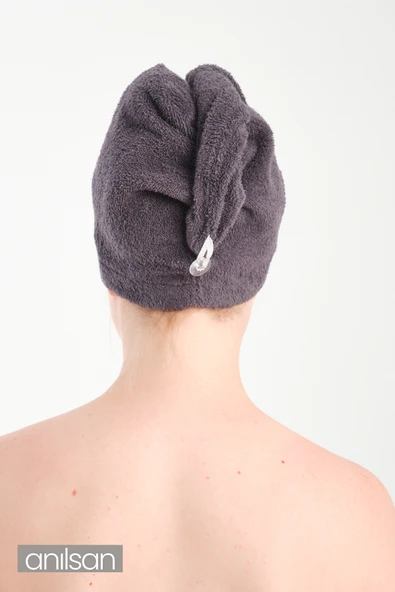 %100 Pamuk Antrasit Havlu Bone Saç Kurutma Bonesi Kafa Havlusu Duş Banyo Bonesi Islak Saç Kurulama Bone - 3