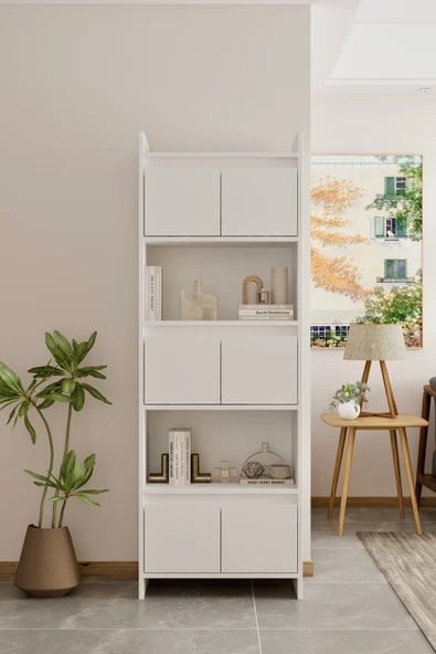 Modo MDF beyaz Raflı Kapaklı Kitaplık 176 cm