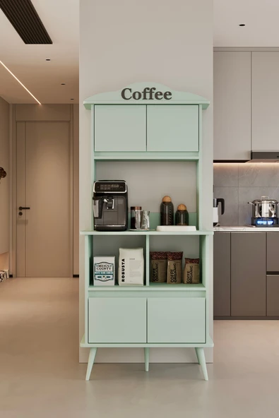 Forme MDF mint yeşili raflı kahve köşesi 172 cm