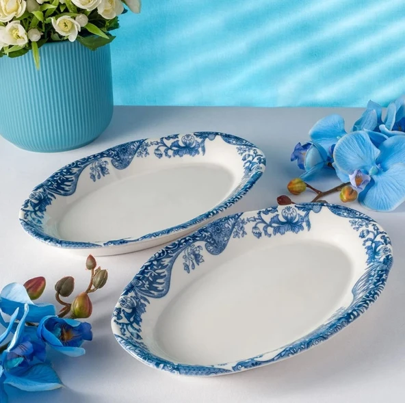 Fecra Vintage Blue 2'Li Kayık Tabak - 2