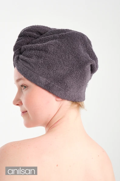 %100 Pamuk Antrasit Havlu Bone Saç Kurutma Bonesi Kafa Havlusu Duş Banyo Bonesi Islak Saç Kurulama Bone - 2