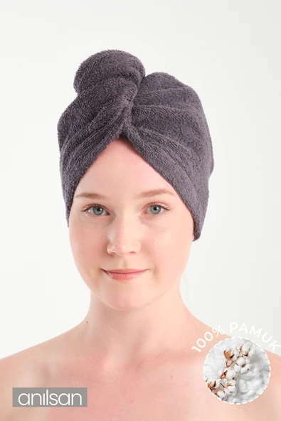 %100 Pamuk Antrasit Havlu Bone Saç Kurutma Bonesi Kafa Havlusu Duş Banyo Bonesi Islak Saç Kurulama Bone