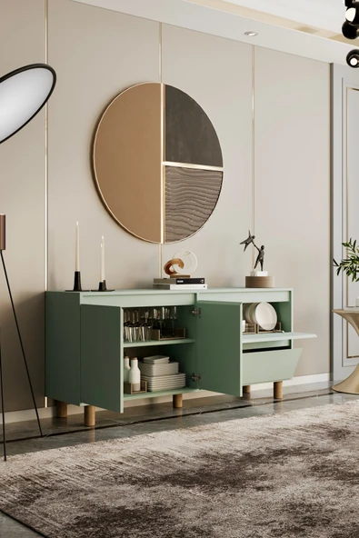 Mila mint yeşili mdf 160 cm raflı konsol - 3