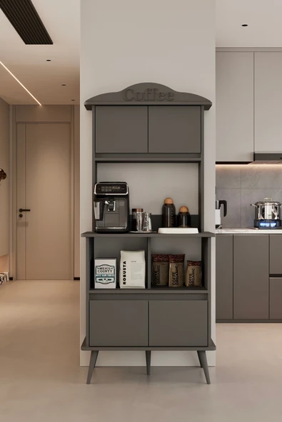 Forme MDF gri raflı kahve köşesi 172 cm