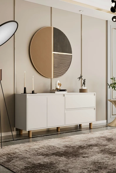 Mila beyaz MDF 140 cm raflı konsol - 2