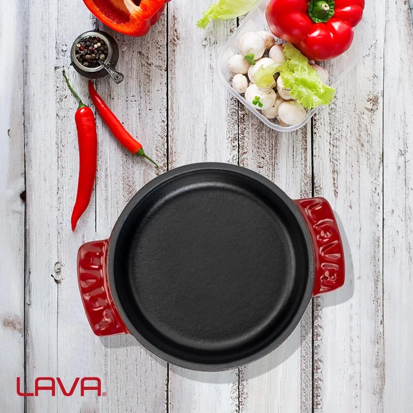 Lava Döküm Yuvarlak Güveç Kabı Döküm Demir Yekpare Çift Kulplu Çap(Ø)11cm.-Bordo - Resim 7