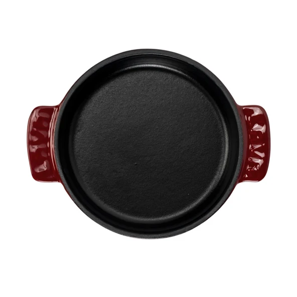 Lava Döküm Yuvarlak Güveç Kabı Döküm Demir Yekpare Çift Kulplu Çap(Ø)14cm.-Bordo - 3