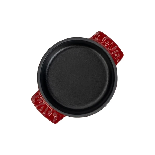 Lava Döküm Yuvarlak Güveç Kabı Döküm Demir Yekpare Çift Kulplu Çap(Ø)11cm.-Bordo - Resim 3