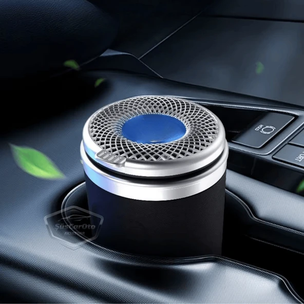 Üniversal Porselen Yanmaz Koku Geçirmez Altın Seramik Mavi Işıklı Lüx Oto Küllük Dumansız Kapaklı Spor Araç İçi Küllük Araba Küllüğü Gold - 8