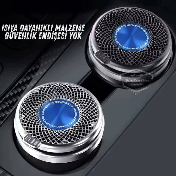 Üniversal Porselen Yanmaz Koku Geçirmez Altın Seramik Mavi Işıklı Lüx Oto Küllük Dumansız Kapaklı Spor Araç İçi Küllük Araba Küllüğü Gold - 7