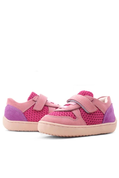 Rakerplus Bob Hakiki Deri Pembe Mor Barefoot Cırtlı Lastikli Bebek Sneaker Ayakkabı - Resim 8