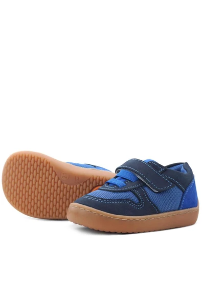 Rakerplus Bob Hakiki Deri Lacivert Mavi Barefoot Cırtlı Lastikli Bebek Sneaker Ayakkabı - 7