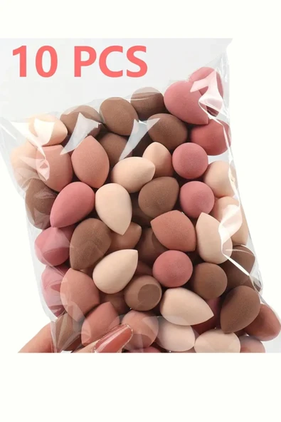 10'lu Kahve Tonlarında Mini Makyaj Süngeri Seti – Fondöten, Pudra, Kontür ve Harmanlama İçin Islak/Kuru Kullanıma Uygun (Rastgele Tonlar) - Resim 2