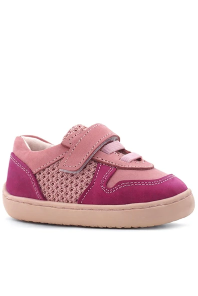 Rakerplus Bob Hakiki Deri Pembe Barefoot Cırtlı Lastikli Bebek Sneaker Ayakkabı - 12