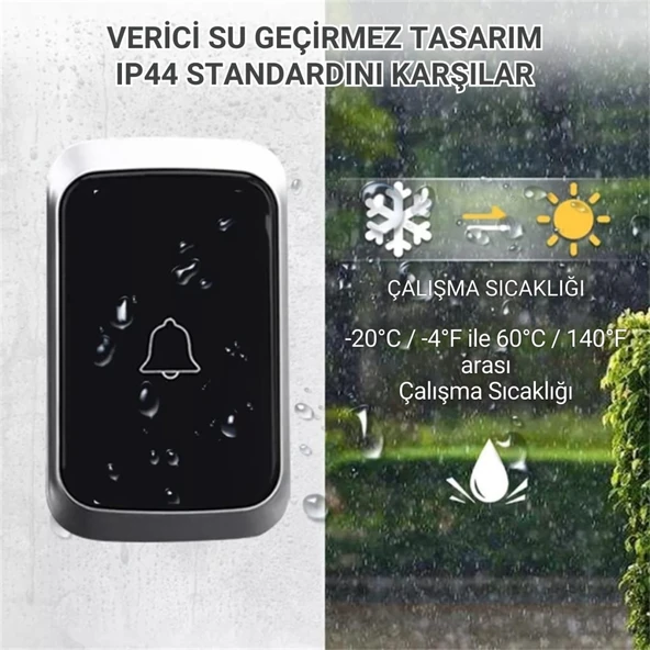 Polham 300 Metre Uzun Menzilli Kablosuz Kapı Zili, Ev, Ofis, İş Yeri, Yazlık İçin Yüksek Sesli Kapı Zili - 8