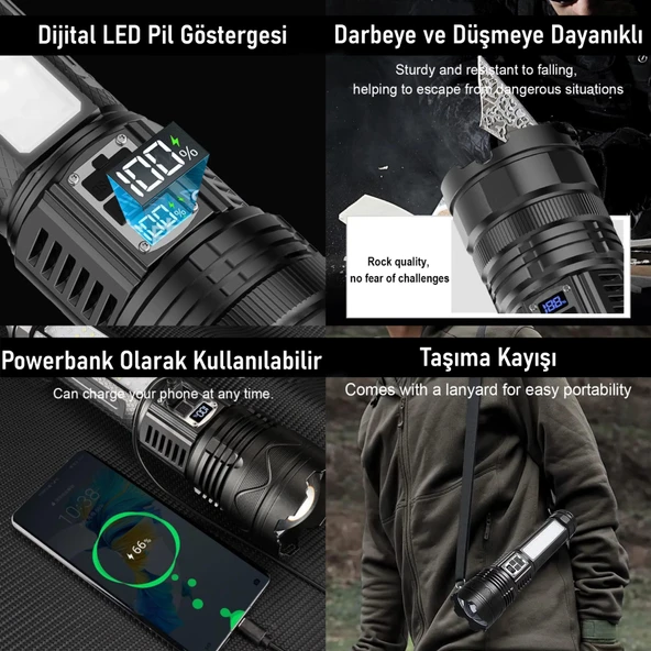 Valkyrie Şarjlı El Feneri 5400mAh 30W 9 Mod Powerbank Özellikli 6KM Aydınlatma - 4