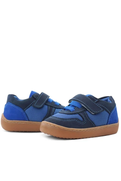 Rakerplus Bob Hakiki Deri Lacivert Mavi Barefoot Cırtlı Lastikli Bebek Sneaker Ayakkabı - 8