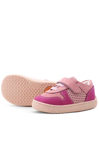 Rakerplus Bob Hakiki Deri Pembe Barefoot Cırtlı Lastikli Bebek Sneaker Ayakkabı - 7