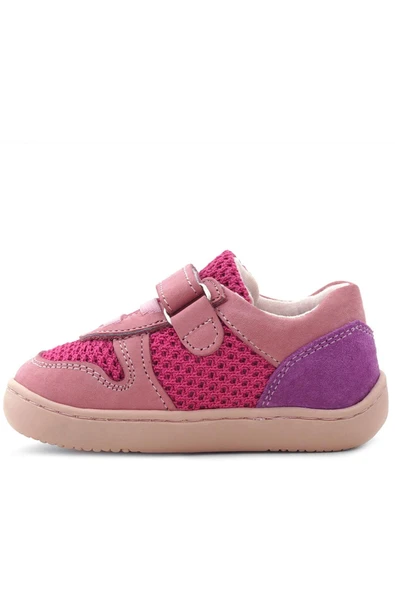 Rakerplus Bob Hakiki Deri Pembe Mor Barefoot Cırtlı Lastikli Bebek Sneaker Ayakkabı - Resim 5
