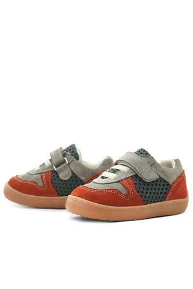 Rakerplus Bob Hakiki Deri Gri Yeşil Barefoot Cırtlı Lastikli Bebek Sneaker Ayakkabı - Resim 6