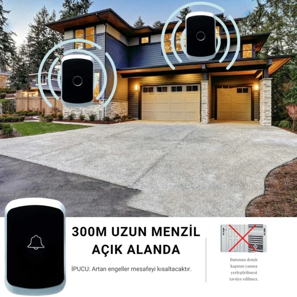 Polham 300 Metre Uzun Menzilli Kablosuz Kapı Zili, Ev, Ofis, İş Yeri, Yazlık İçin Yüksek Sesli Kapı Zili - 11
