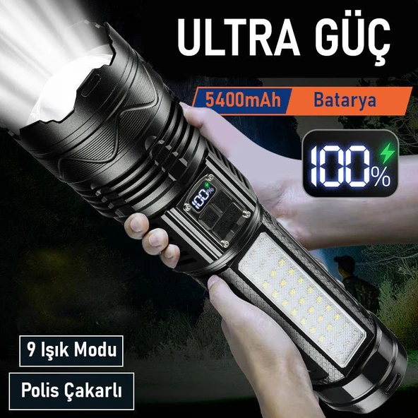 Valkyrie Şarjlı El Feneri 5400mAh 30W 9 Mod Powerbank Özellikli 6KM Aydınlatma - 6