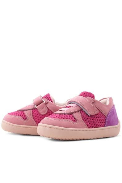 Rakerplus Bob Hakiki Deri Pembe Mor Barefoot Cırtlı Lastikli Bebek Sneaker Ayakkabı - Resim 6