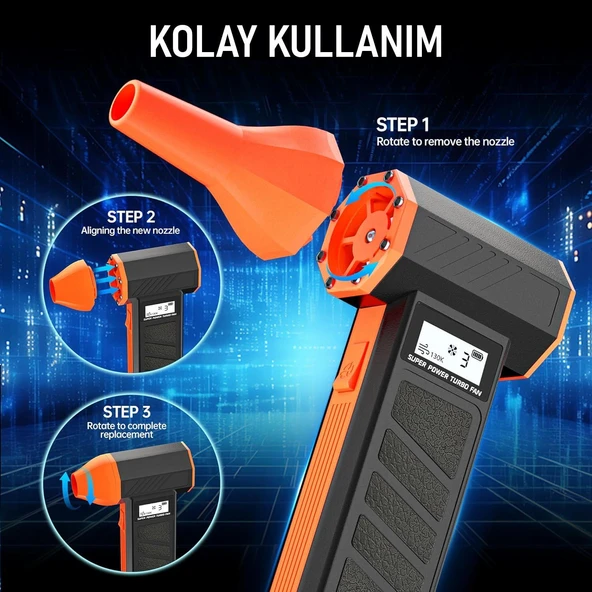 Valkyrie Şarjlı Elektrikli Hava Üfleyici 184W Güçlü Toz Temizleyici 4 Kademeli Hız Şarjlı - 8