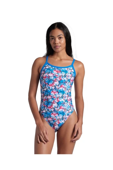 ARENA WOMEN'S ARENA MULTI CAMO SWIMSUIT CHALLENGE BACK BLUE RIVER WHITE MULTI - 2