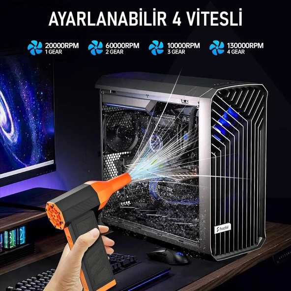 Valkyrie Şarjlı Elektrikli Hava Üfleyici 184W Güçlü Toz Temizleyici 4 Kademeli Hız Şarjlı - 6