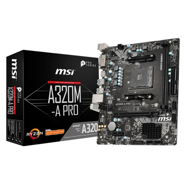 MSI A320M-A PRO AM4 DDR4 3200(OC) DVI HDMI USB3.2 mATX Anakart ürün görseli 1