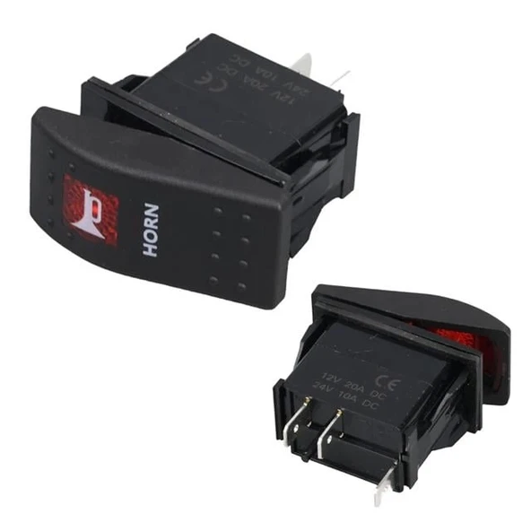 PowerMaster ﻿Korna Sembollü Işıksız Yaylı 2 Pinli On-Off 12-24V Marin Switch ürün görseli 1