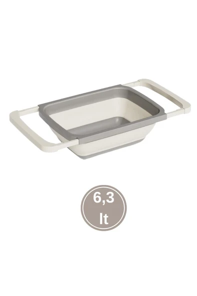 Büyük Boy Katlanır Lavabo Süzgeci, Silikon Akordiyon Meyve Sebze Ayarlanır Süzgeç 6,3 Litre Kahve - 2