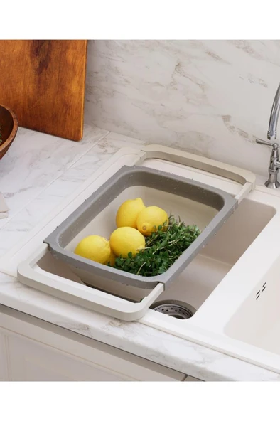 Büyük Boy Katlanır Lavabo Süzgeci, Silikon Akordiyon Meyve Sebze Ayarlanır Süzgeç 6,3 Litre Kahve - 4