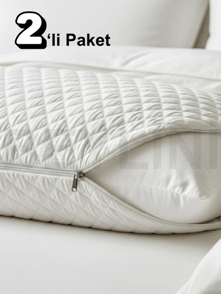 Beylini 2'li Yastık Alezi Sıvı Geçirmez Kapitone Fermuarlı Yıkanabilir Antialerjik Yastık Koruyucu 50x70 CM ürün görseli 1