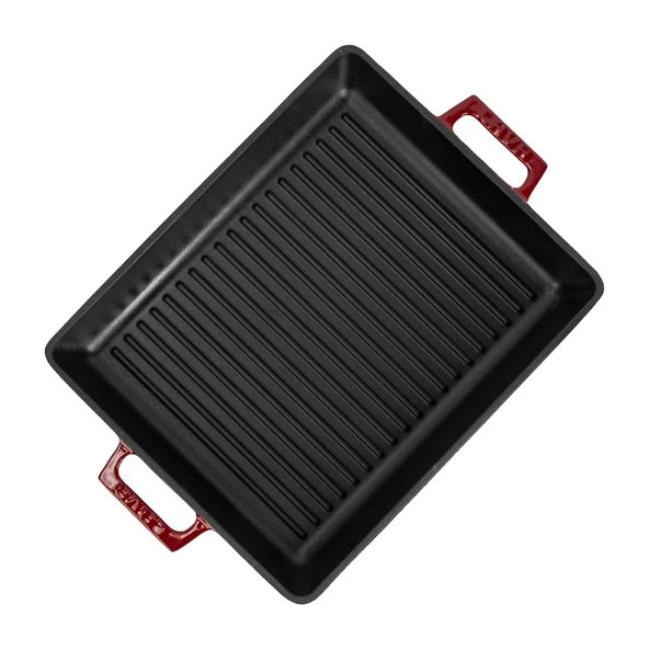 Lava Döküm Dikdörtgen Izgara Tavası Döküm Demir Yekpare Çift Kulplu Ölçü 26x32cm.-Bordo - Resim 3