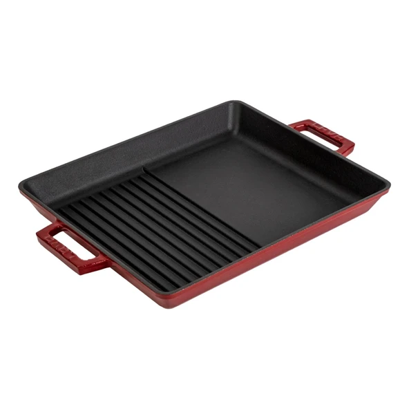 Lava Döküm Dikdörtgen Hibrit Izgara Tavası Döküm Demir Yekpare Çift Kulplu Ölçü 26x32cm.-Bordo - Resim 2