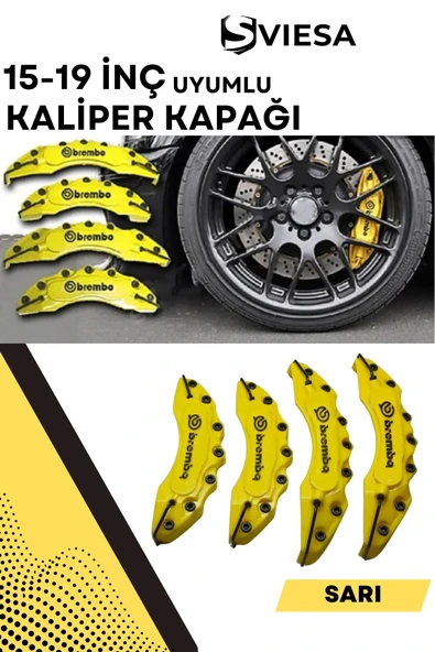 Sarı Kaliper Kapağı Seti (4'lü) – Yağ Hortumlu Sportif Görünümlü Kapak Takımı - 1