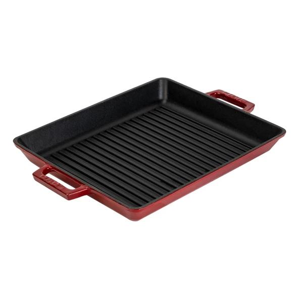 Lava Döküm Dikdörtgen Izgara Tavası Döküm Demir Yekpare Çift Kulplu Ölçü 26x32cm.-Bordo - Resim 2