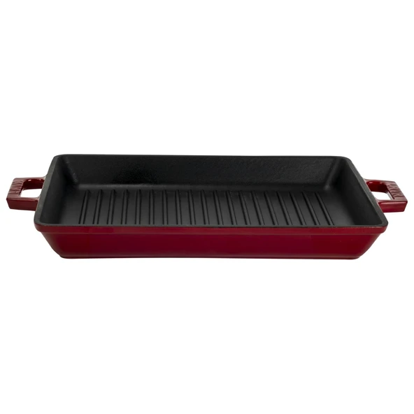 Lava Döküm Dikdörtgen Izgara Tavası Döküm Demir Yekpare Çift Kulplu Ölçü 26x32cm.-Bordo ürün görseli