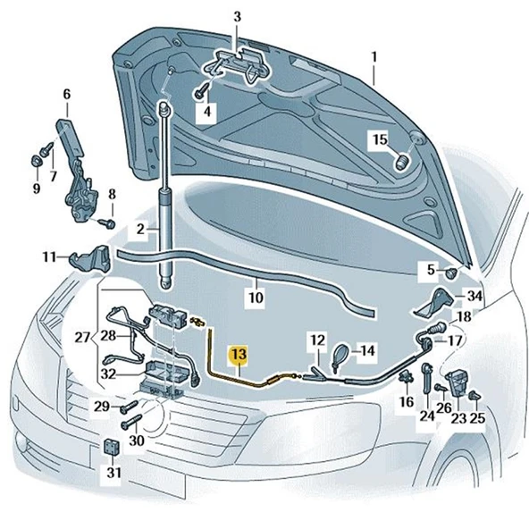 VW Passat B7 2011-2014 Motor Kaput Açma Teli Ön Parça 3C1823531 - 2