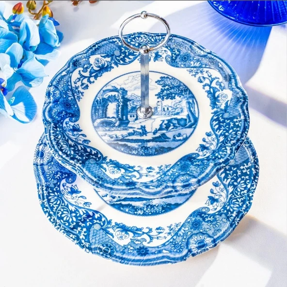 Fecra Vintage Blue 2 Katlı Kurabiyelik Seti - 4