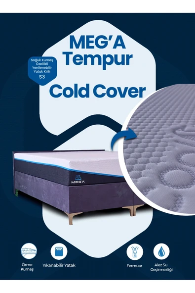 MEG'A Bedding Meg'a Tempur Cold Cover Yatak Pedi&şiltesi Fermuarlı Yıkanabilir Yatak Kılıfı - Resim 3