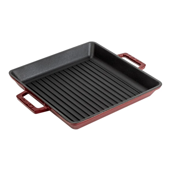 Lava Döküm Kare Izgara Tavası Döküm Demir Yekpare Çift Kulplu Ölçü 26x26cm.-Bordo - Resim 2