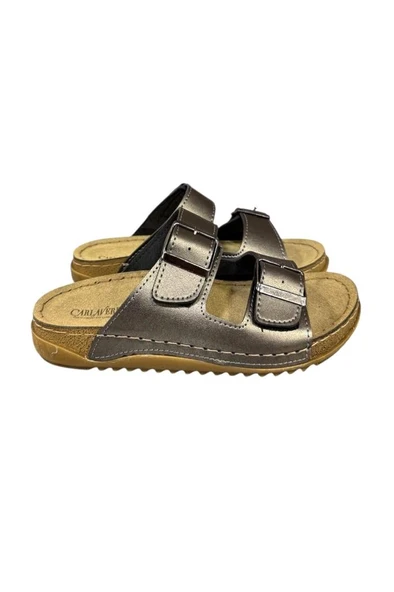 Ciciten C.Verde Çift Bantlı Tokalı Cırtlı Bayan Terlik - Resim 6