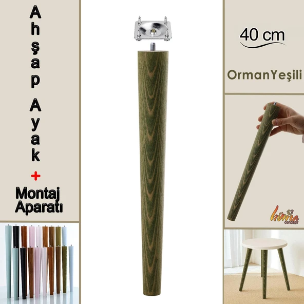 Ahşap Ayak 40 Cm Orman Yeşili M8 Civatalı Bağlantı Aparatlı Mobilya Tabure Sehpa Masa Destek Ayağı ürün görseli 1
