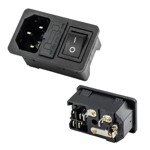 PowerMaster IC-214A-S C14 Power Soket Erkek Anahtarlı+Fuseli Kulaksız UL Sertifikalı ürün görseli 1